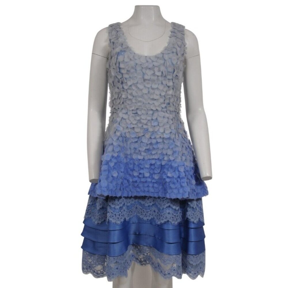 Fabiola Arias Ombre Lace Evening Dress US 10 Blue White Silk Embroidered Floral